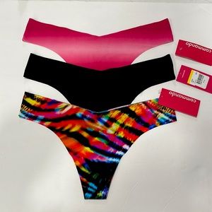 New Commando Ombré Thong Panties: Hot Pink, Black, and Tie-Dye Rainbow colours